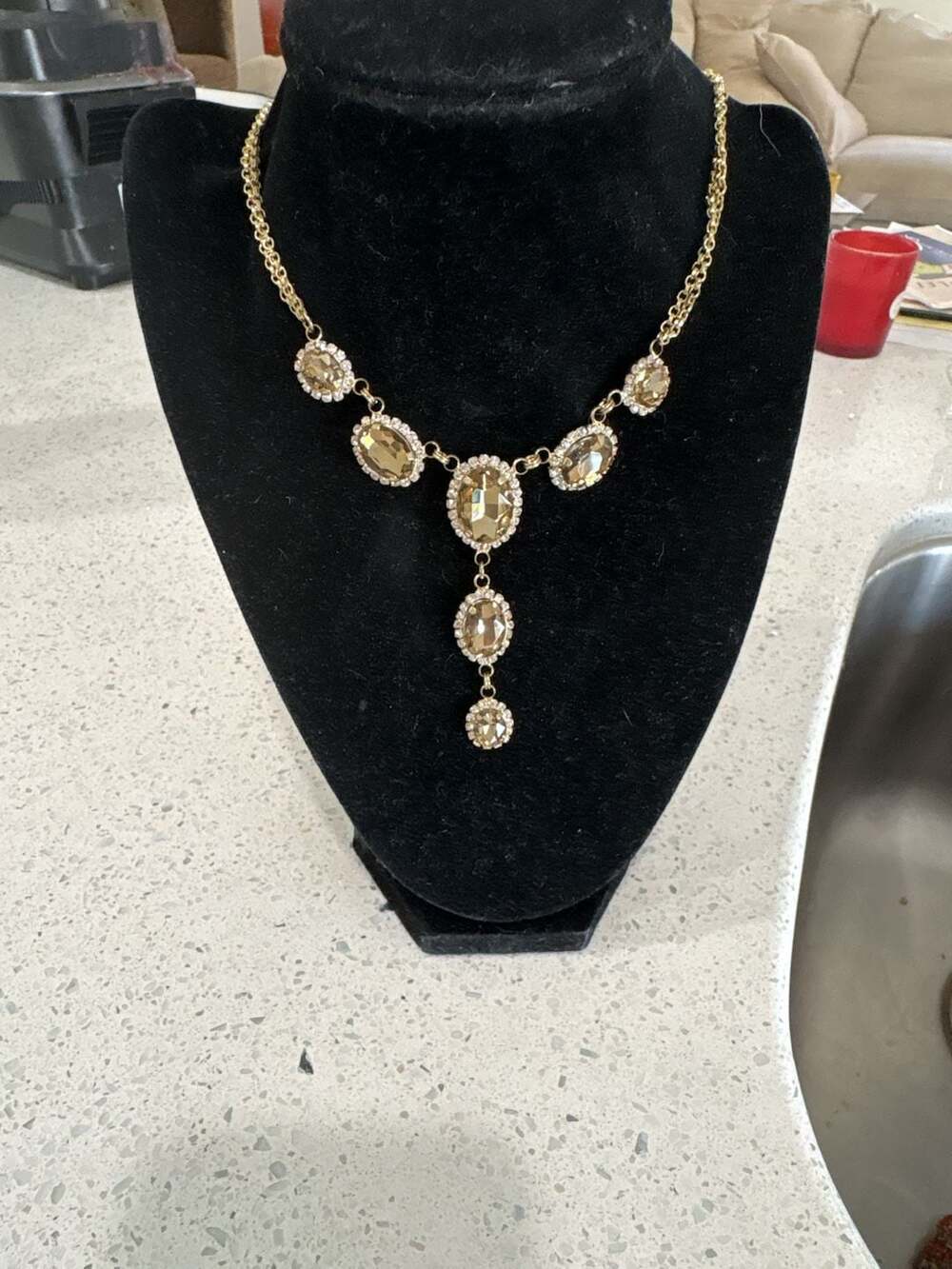 Cézanne Sensitive Skin Gold Tone Champagne Crystal Statement Necklace